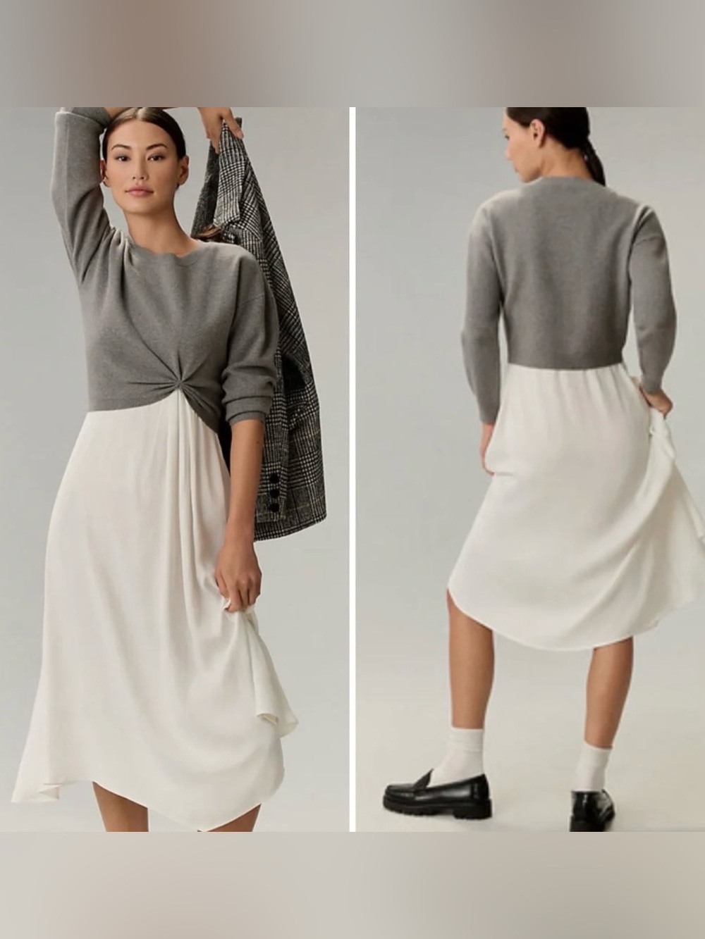 Anthropologie The Gemini Twofer Grey Sweater + White Midi Dress Set Women’s S